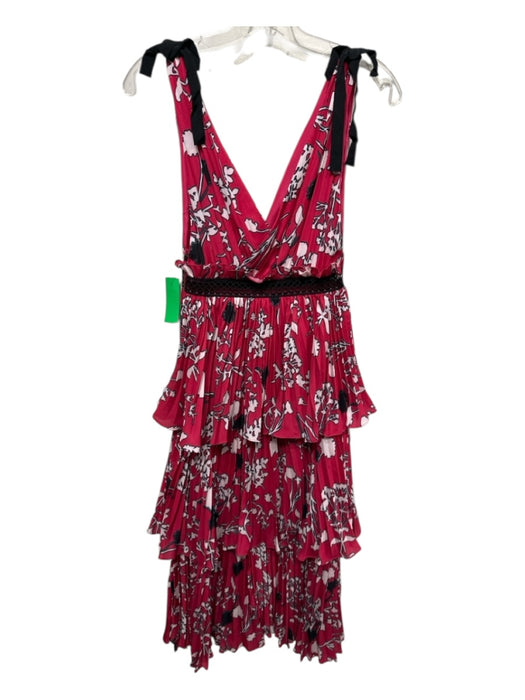 Self Portrait Size 2 Red, White, Black Sleeveless Floral Tiered Maxi Dress Red, White, Black / 2