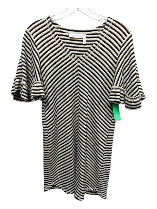 SeeByChloe Size XS Beige, Brown, Black Cotton Short Sleeve Striped V Neck Dress Beige, Brown, Black / XS