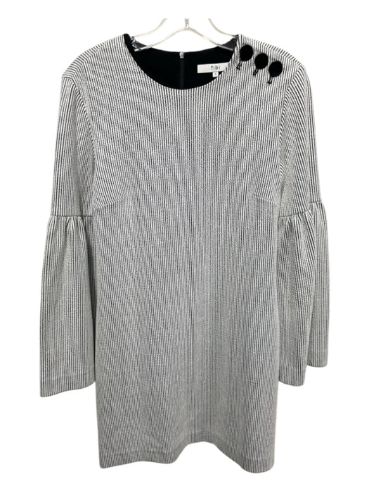 Tibi Size S White & Black Polyester Blend Long Sleeve Ribbed Button Detail Dress White & Black / S