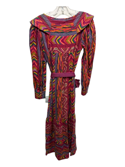 Farm Rio Size XS Red, Yellow, Multi Cotton Long Sleeve Abstract Stripe Dress Red, Yellow, Multi / XS