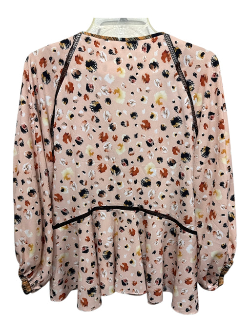 Hunter Bell Size M Pink, Black, Orange Polyester Long Sleeve Spots V Neck Top Pink, Black, Orange / M