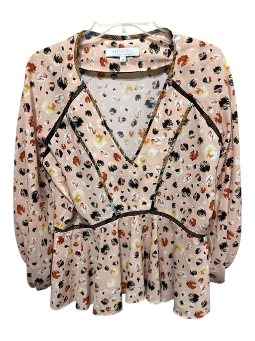 Hunter Bell Size M Pink, Black, Orange Polyester Long Sleeve Spots V Neck Top Pink, Black, Orange / M