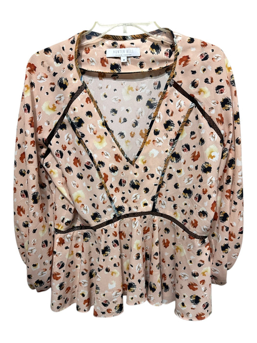 Hunter Bell Size M Pink, Black, Orange Polyester Long Sleeve Spots V Neck Top Pink, Black, Orange / M