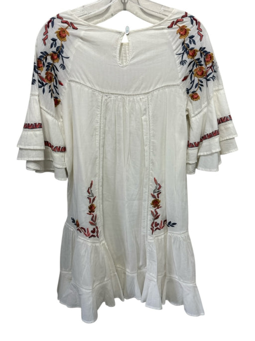 Free People Size S White, Red & Blue Cotton Embroidered Flowers Dress White, Red & Blue / S