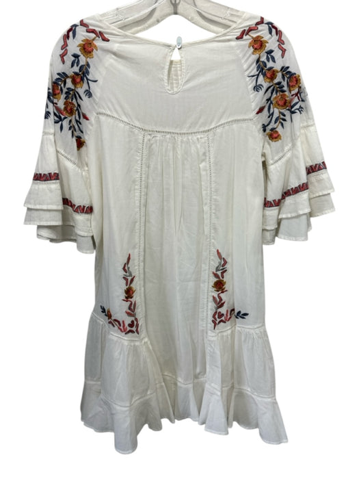Free People Size S White, Red & Blue Cotton Embroidered Flowers Dress White, Red & Blue / S