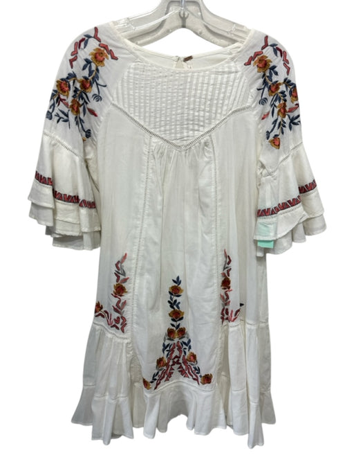Free People Size S White, Red & Blue Cotton Embroidered Flowers Dress White, Red & Blue / S
