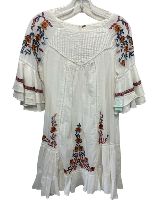 Free People Size S White, Red & Blue Cotton Embroidered Flowers Dress White, Red & Blue / S