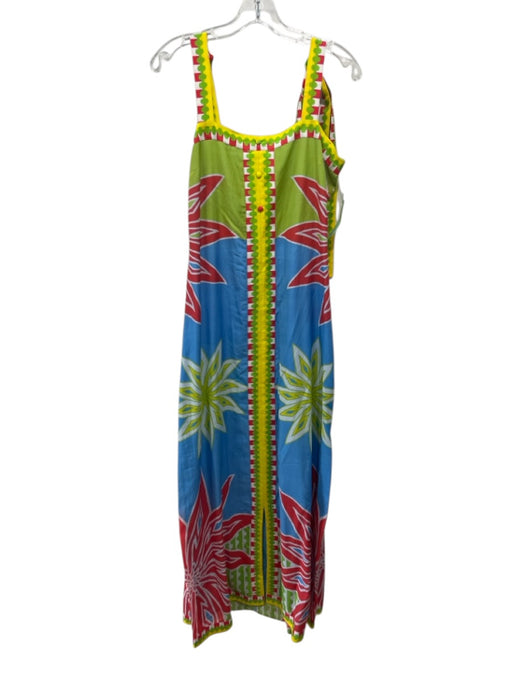 Anna Cate Size S Blue, Green, Red, Yellow Viscose & Cotton Tie Strap Dress Blue, Green, Red, Yellow / S