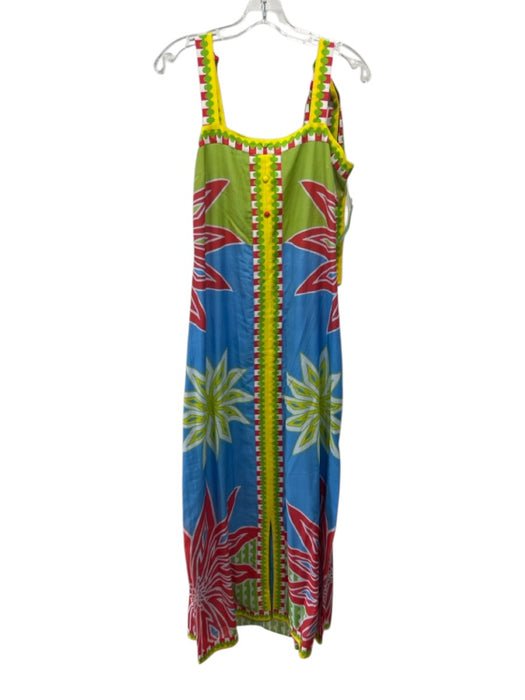 Anna Cate Size S Blue, Green, Red, Yellow Viscose & Cotton Tie Strap Dress Blue, Green, Red, Yellow / S