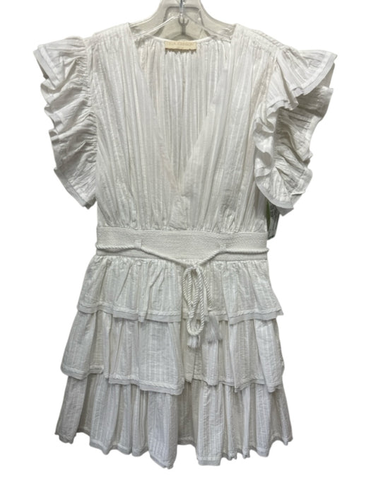 Ulla Johnson Size s / 4 White Cotton Flutter Cap sleeve Pleated Belted Dress White / s / 4
