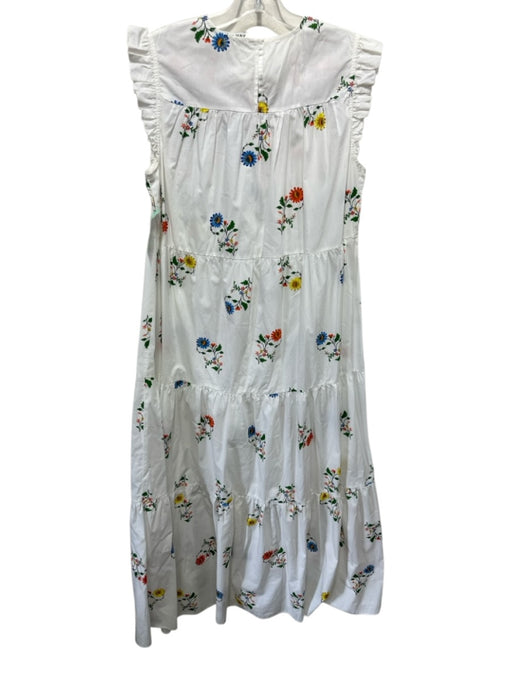Zara Size S White & Multi Cotton Embroidered Flowers Ruffle Trim Tiered Dress White & Multi / S