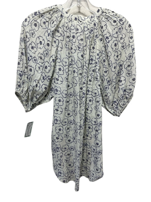 Apiece Apart Size S Cream White & Purple Cotton Flowers Short Puff Sleeve Top Cream White & Purple / S
