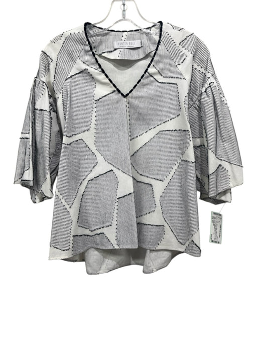 Hunter Bell Size XS White & Black Cotton & Polyester 3/4 Puff Sleeve V Neck Top White & Black / XS