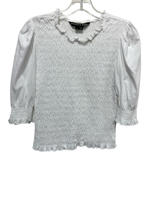 Veronica Beard Jeans Size S White Cotton Smocked 3/4 puff sleeve Ruffle Trim Top White / S