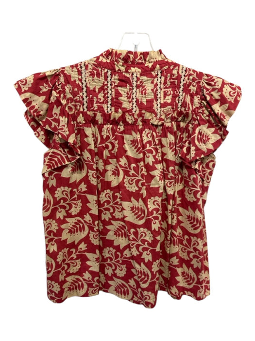 Sea New York Size S Red & Beige Cotton Flutter Cap sleeve Pleat Detail Top Red & Beige / S