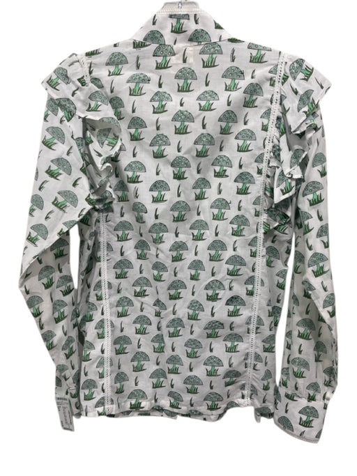SLV Size Est S White & Green Cotton Long Sleeve Lace Trim Mushroom Top White & Green / Est S