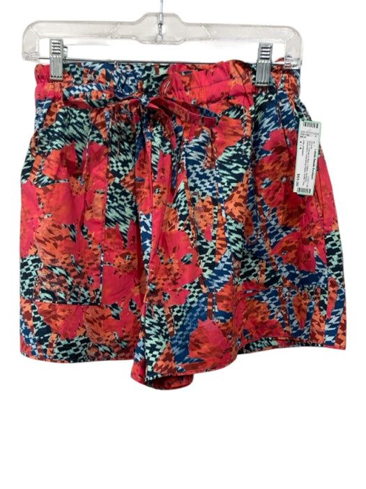 Ulla Johnson Size s / 4 Red, Orange & Blue Cotton Abstract Geometric Mini Shorts Red, Orange & Blue / s / 4