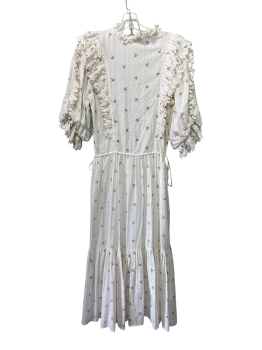 Magali Pascal Size S White, Blue, Red Cotton Pointelle Flowers Wavy Trim Dress White, Blue, Red / S