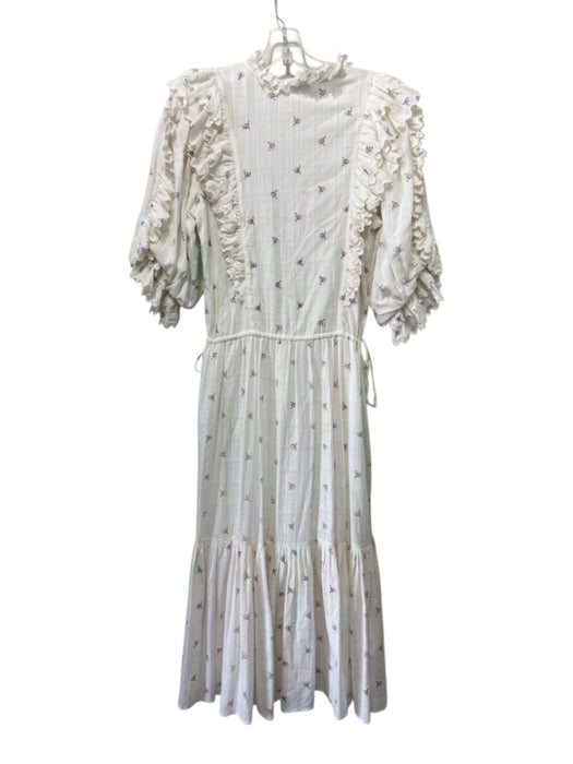 Magali Pascal Size S White, Blue, Red Cotton Pointelle Flowers Wavy Trim Dress White, Blue, Red / S