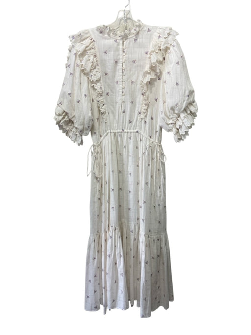 Magali Pascal Size S White, Blue, Red Cotton Pointelle Flowers Wavy Trim Dress White, Blue, Red / S