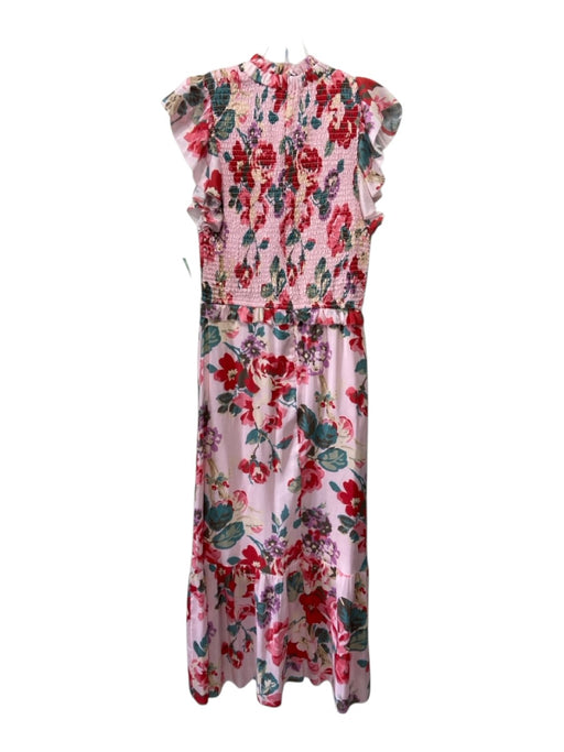 Sea New York Size M Pink, Green, Red Silk Shirred Floral high neck Midi Dress Pink, Green, Red / M