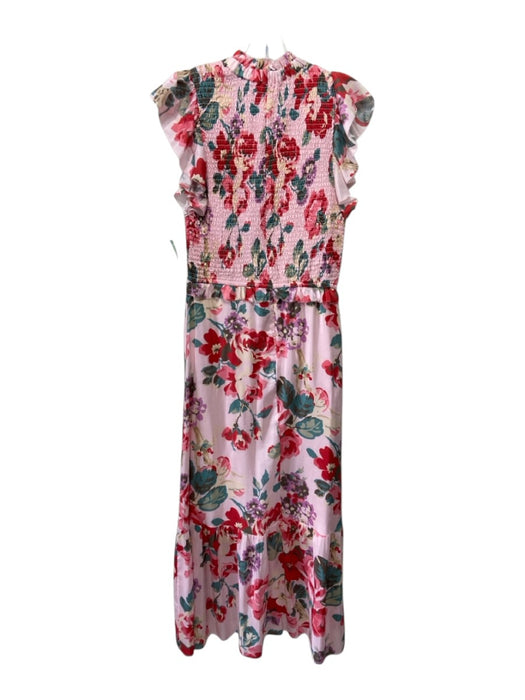 Sea New York Size M Pink, Green, Red Silk Shirred Floral high neck Midi Dress Pink, Green, Red / M