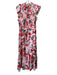 Sea New York Size M Pink, Green, Red Silk Shirred Floral high neck Midi Dress Pink, Green, Red / M