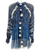 Hemant & Nandita Size S Blue & White Viscose Long Sleeve Geometric Pom Pom Dress Blue & White / S
