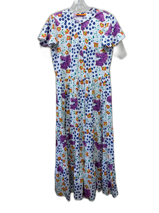 Oliphant Size S White, Purple, Multi Cotton painted floral Maxi Dress White, Purple, Multi / S