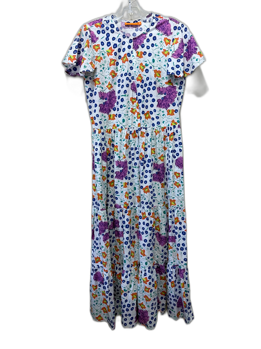 Oliphant Size S White, Purple, Multi Cotton painted floral Maxi Dress White, Purple, Multi / S
