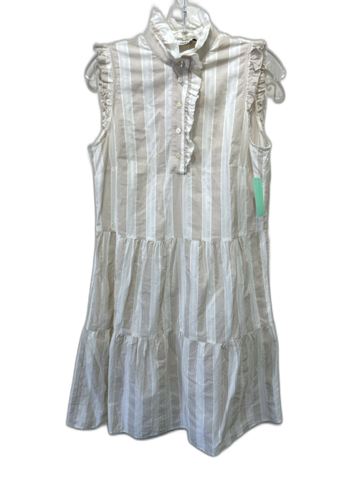 0039 Italy Size XS Cream & Tan Cotton Blend Ruffle Trim Stripe high neck Dress Cream & Tan / XS