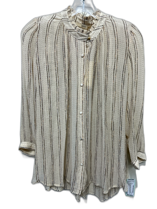 sessun Size S Beige & Brown Viscose Blend Metallic Thread Stripe Button Down Top Beige & Brown / S