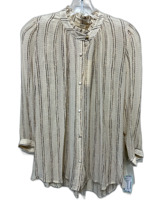 sessun Size S Beige & Brown Viscose Blend Metallic Thread Stripe Button Down Top Beige & Brown / S