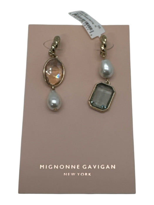 Mignonne Gavigan Gold, White, Green 14k Gold Plated Brass Faux Pearl Earrings Gold, White, Green