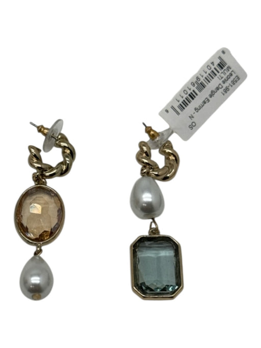 Mignonne Gavigan Gold, White, Green 14k Gold Plated Brass Faux Pearl Earrings Gold, White, Green