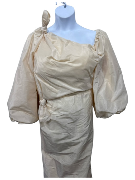 Joyce Jiang Size XL Ecru Cream Puff 3/4 Sleeve Tie Detail Mermaid Hem Gown Ecru Cream / XL