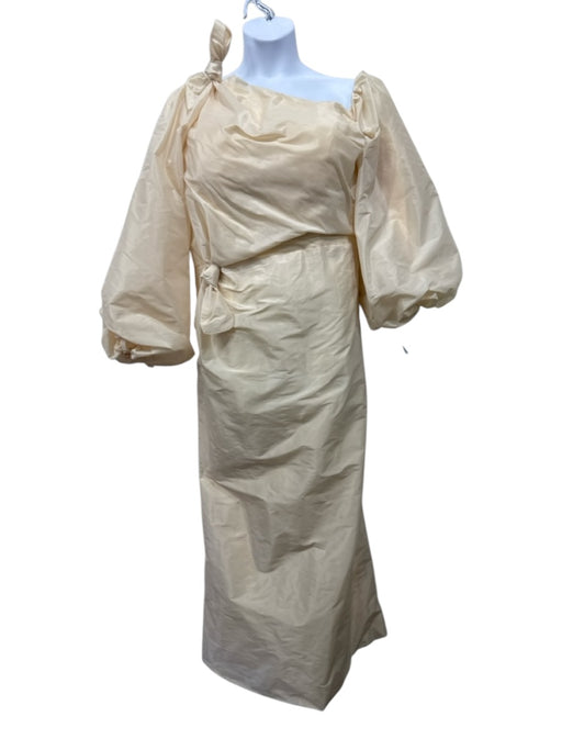 Joyce Jiang Size XL Ecru Cream Puff 3/4 Sleeve Tie Detail Mermaid Hem Gown Ecru Cream / XL