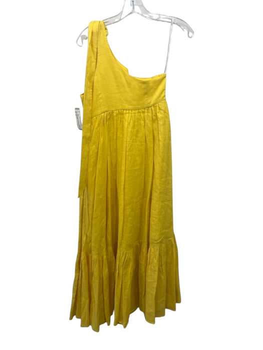 Zimmermann Size 0P Yellow Linen One Shoulder Sleeveless Gathered Waist Dress — Labels Resale Boutique