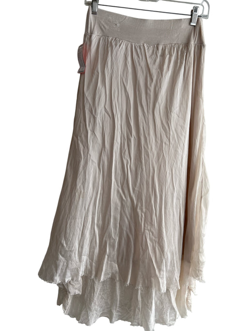 Tina Stephens Size Est Small Light Tan Silk Elastic Waist Tiered Raw Edge Skirt Light Tan / Est Small