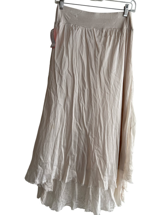 Tina Stephens Size Est Small Light Tan Silk Elastic Waist Tiered Raw Edge Skirt Light Tan / Est Small
