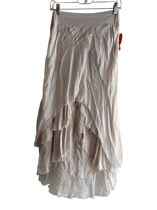 Tina Stephens Size Est Small Light Tan Silk Elastic Waist Tiered Raw Edge Skirt Light Tan / Est Small