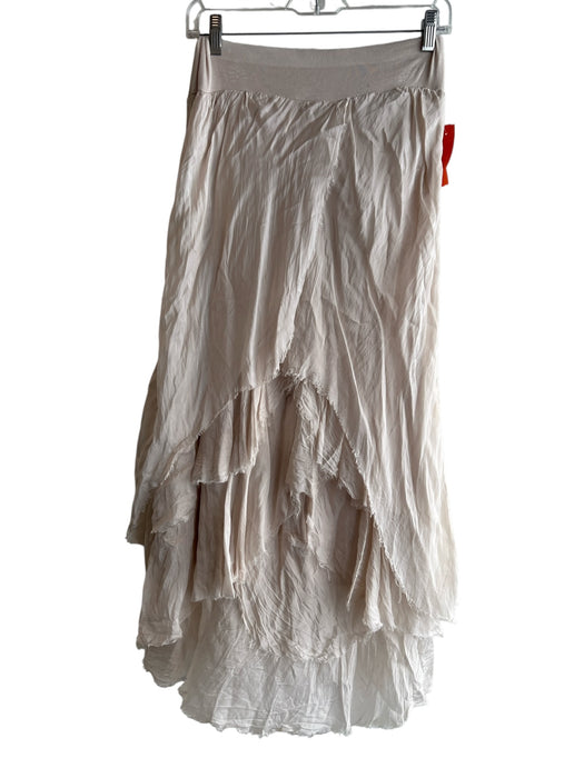 Tina Stephens Size Est Small Light Tan Silk Elastic Waist Tiered Raw Edge Skirt Light Tan / Est Small