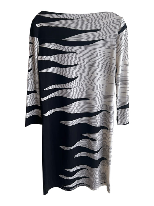 Diane Von Furstenberg Size 8 Black & White Silk Wide Neck 3/4 Sleeve Dress Black & White / 8