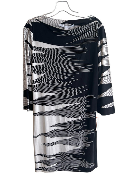 Diane Von Furstenberg Size 8 Black & White Silk Wide Neck 3/4 Sleeve Dress Black & White / 8