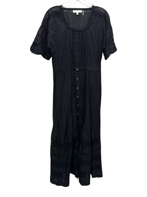 Love Shack Fancy Size Medium Black Cotton Blend Eyelet Detail Button Down Dress Black / Medium