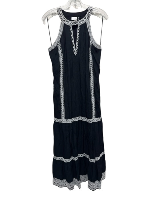 Ecru Size Medium Black Cotton Blend White Trim Sash Inc Midi Dress Black / Medium