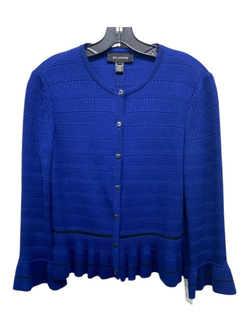 St. John Size Small Cobalt Blue & Black Wool Blend Textured Button Up Sweater Cobalt Blue & Black / Small
