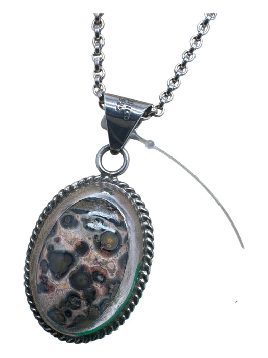 Silver, Purple & Tan 925 Silver Amethyst Leopard Jasper Belcher Chain Necklace Silver, Purple & Tan