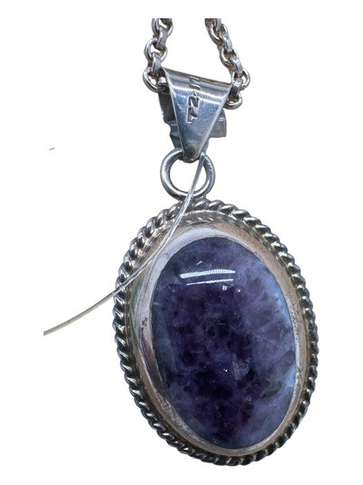 Silver, Purple & Tan 925 Silver Amethyst Leopard Jasper Belcher Chain Necklace Silver, Purple & Tan