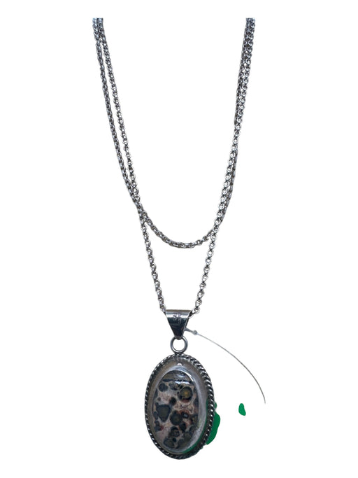 Silver, Purple & Tan 925 Silver Amethyst Leopard Jasper Belcher Chain Necklace Silver, Purple & Tan